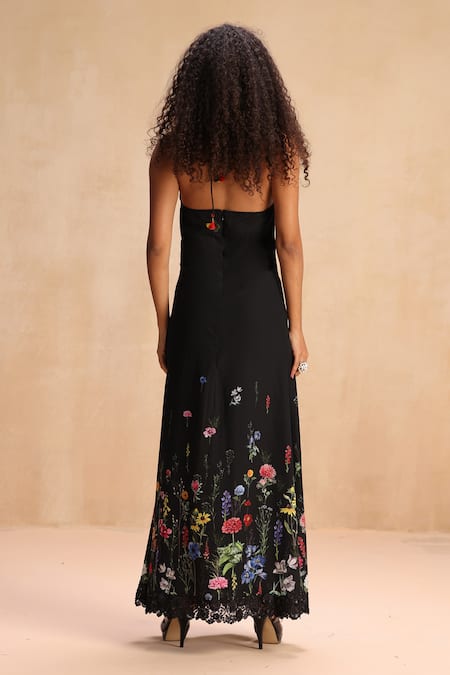 Payal Jain Pearl Botanic Patterned Halter Neck Dress 