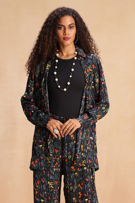 Buy_Payal Jain_Black Modal Lincoln Botanic Patterned Pant _Online_at_Aza_Fashions