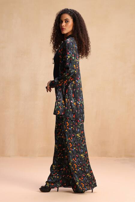 Buy_Payal Jain_Black Modal Satin Floral Collar Austin Print Shirt _Online_at_Aza_Fashions