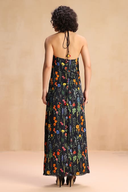 Payal Jain Floral Print Halter Maxi Dress 