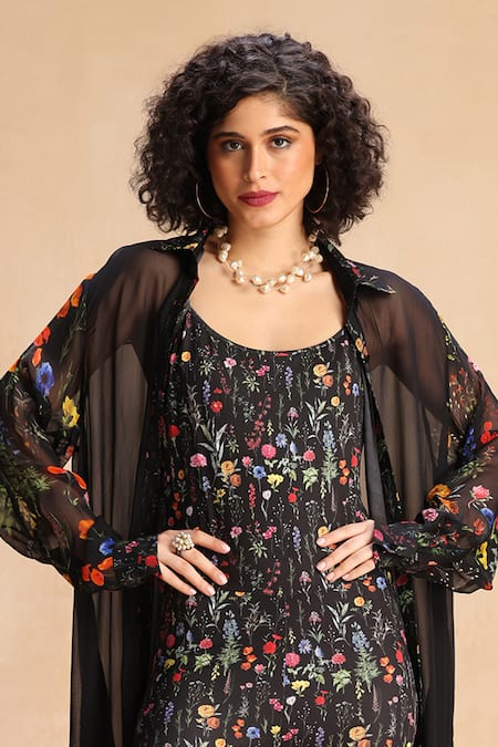 Buy_Payal Jain_Black Lycra Scoop Neck Hattie Floral Print Jumpsuit _Online_at_Aza_Fashions