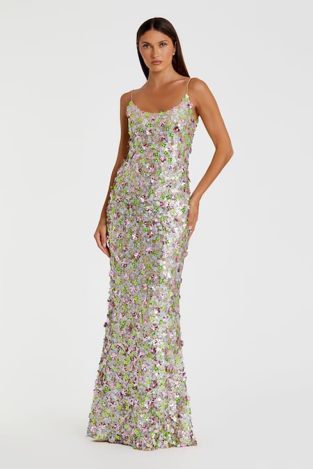 Mac Duggal Floral Paillette Embellished Mesh Gown 