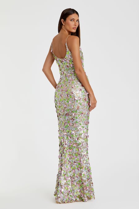 Mac Duggal Floral Paillette Embellished Mesh Gown 