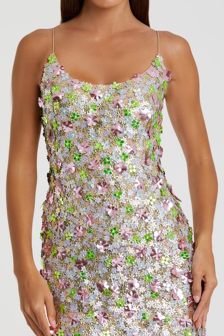 Mac Duggal_Multi Color Polyester Floral Paillette Scoop Neck Embellished Mesh Gown _Online_at_Aza_Fashions