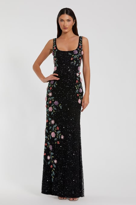 Mac Duggal Floral Bead & Sequin Embroidered Gown 