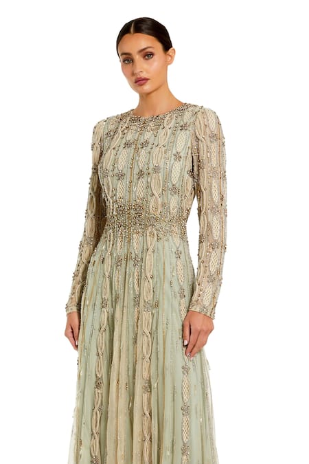 Mac Duggal Floral Sequin Hand Embroidered Gown 