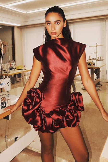 Buy Antithesis India Maroon Viscose Scarlet Foam Dress Online at Aza Fashions Buy_Antithesis India_Maroon Viscose Scarlet Foam Dress _Online_at_Aza_Fashions