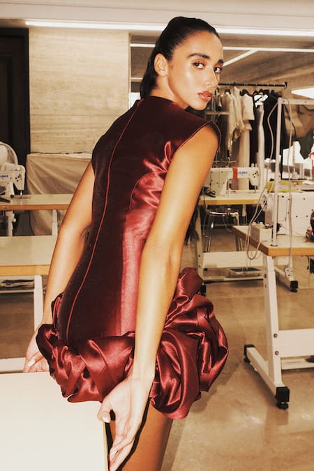 Buy Antithesis India Maroon Viscose Scarlet Foam Dress Buy_Antithesis India_Maroon Viscose Scarlet Foam Dress