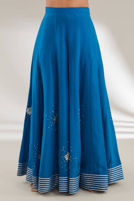 Ajiesh Oberoi_Blue Organza, Mulmul, Opada Silk Checkered Embroidered Kurta Sharara Set _Online_at_Aza_Fashions