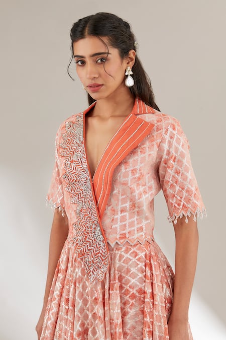 Buy Ajiesh Oberoi Orange Brasso, Mulmul, Opada Silk Checkered, Embroidered Top With Skirt Online at Aza Fashions Buy_Ajiesh Oberoi_Orange Brasso, Mulmul, Opada Silk Checkered, Embroidered Top With Skirt _Online_at_Aza_Fashions