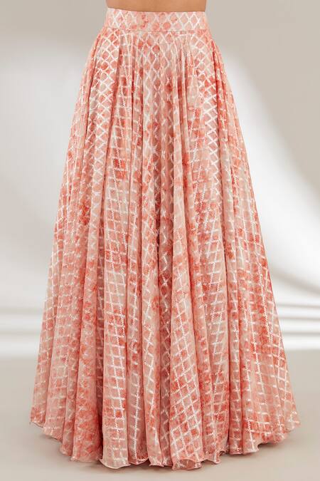 Ajiesh Oberoi Orange Silk, Cotton, Brocade Cut Work, Embellished Checkered Jacket With Lehenga Online at Aza Fashions Ajiesh Oberoi_Orange Silk, Cotton, Brocade Cut Work, Embellished Checkered Jacket With Lehenga _Online_at_Aza_Fashions