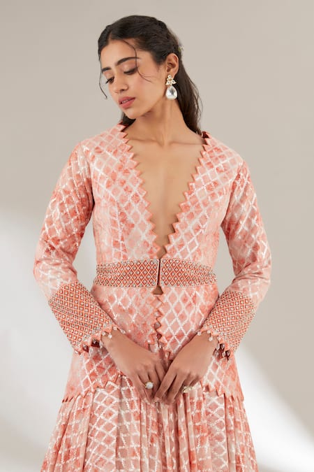 Buy Ajiesh Oberoi Orange Silk, Cotton, Brocade Cut Work, Embellished Checkered Jacket With Lehenga Online at Aza Fashions Buy_Ajiesh Oberoi_Orange Silk, Cotton, Brocade Cut Work, Embellished Checkered Jacket With Lehenga _Online_at_Aza_Fashions