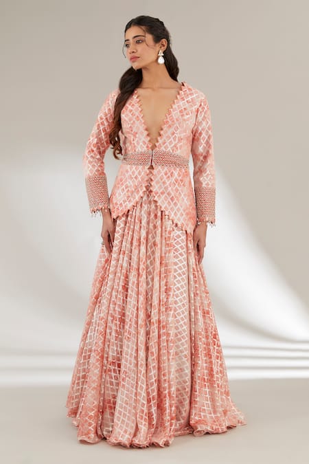 Ajiesh Oberoi Embellished Checkered Jacket With Lehenga 