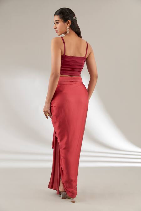 Shop Ajiesh Oberoi Pink Modal Cut Work, Sequins Plunge Checkered Embellished Jacket And Draped Skirt Online at Aza Fashions Shop_Ajiesh Oberoi_Pink Modal Cut Work, Sequins Plunge Checkered Embellished Jacket And Draped Skirt _Online_at_Aza_Fashions