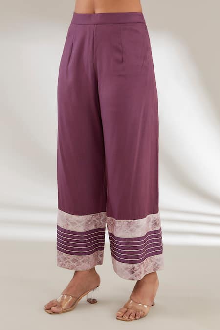 Ajiesh Oberoi_Purple Organza, Brocade Pearls, Nakshi Floral Embroidered Kurta Palazzo Set _Online_at_Aza_Fashions