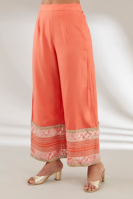 Buy Ajiesh Oberoi Orange Organza, Brasso, Upada Silk Checkered, Lace, Pattern Kurta Palazzo Set Online at Aza Fashions Buy_Ajiesh Oberoi_Orange Organza, Brasso, Upada Silk Checkered, Lace, Pattern Kurta Palazzo Set _Online_at_Aza_Fashions