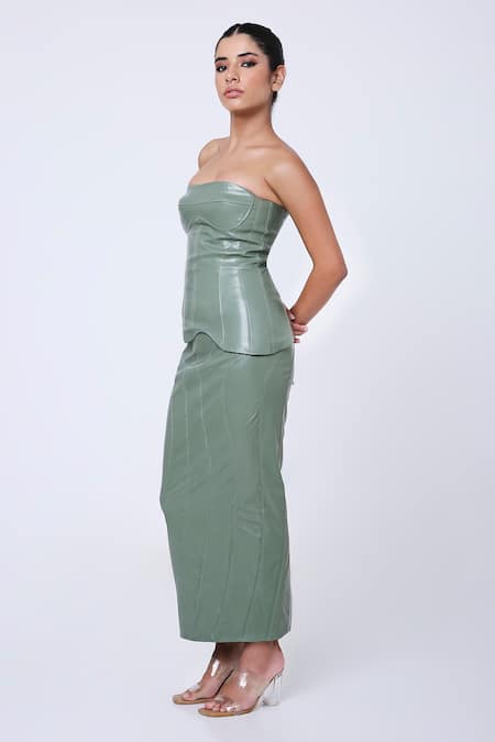 Antithesis India_Gray Faux Leather, Viscose Designer Skirt _Online_at_Aza_Fashions