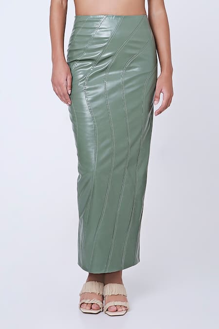 Buy_Antithesis India_Gray Faux Leather, Viscose Designer Skirt _Online_at_Aza_Fashions