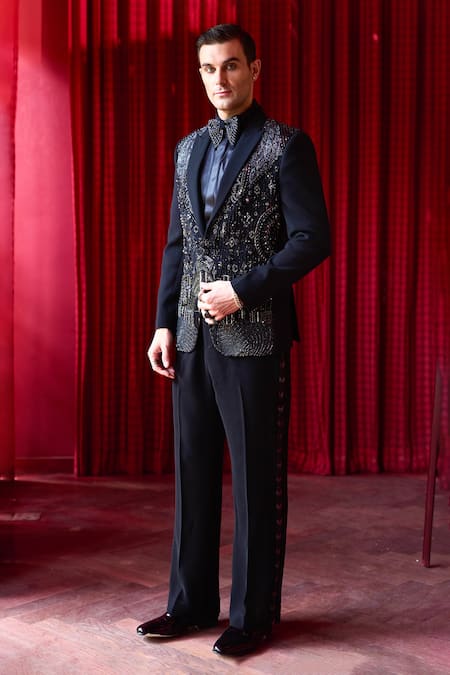 Asuka Crystalline Bloom Embroidered Tuxedo & Trouser Set 