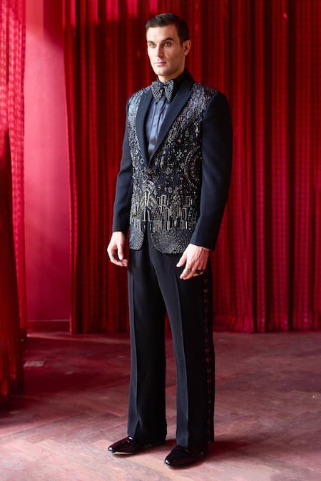 Asuka Crystalline Bloom Embroidered Tuxedo & Trouser Set 