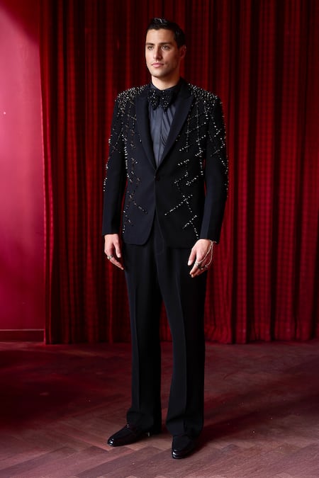 Asuka Abyssal Gleam Nalki & Moti Embroidered Tuxedo & Trouser Set 