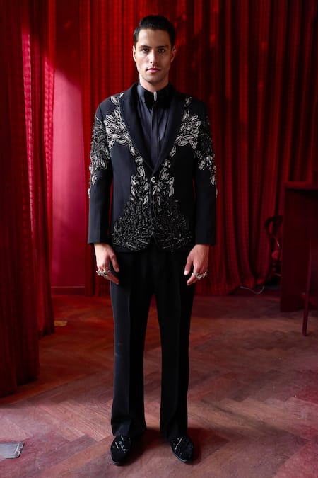 Asuka Embellished Black Tuxedo & Trouser Set 