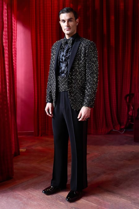 Asuka Embellished Black Tuxedo & Trouser Set 