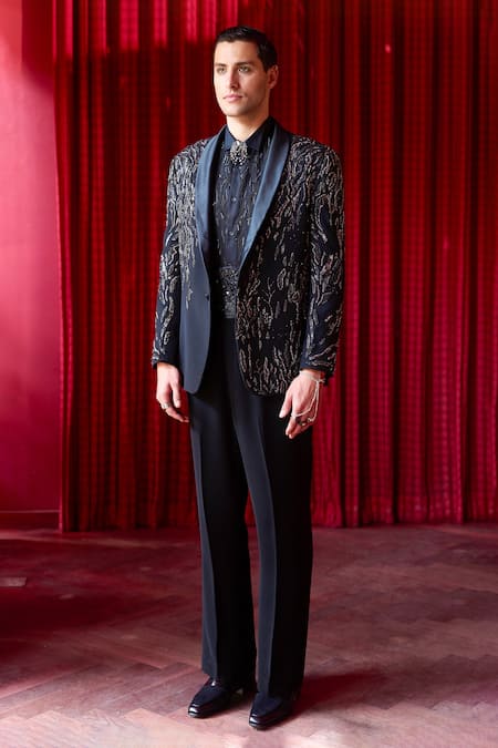 Asuka Cutdana Embroidered Tuxedo & Trouser Set 