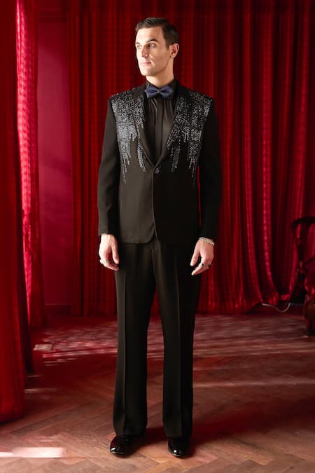 Asuka Embroidered Black Tuxedo & Trouser Set 