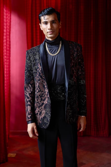 Buy_Asuka_Black Tigene Twilight Inferno Embroidered Tuxedo And Trouser Set _Online_at_Aza_Fashions