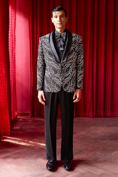 Buy_Asuka_Black Tigene Abstract Cosmic Swirl Embroidered Tuxedo And Trouser Set _Online_at_Aza_Fashions