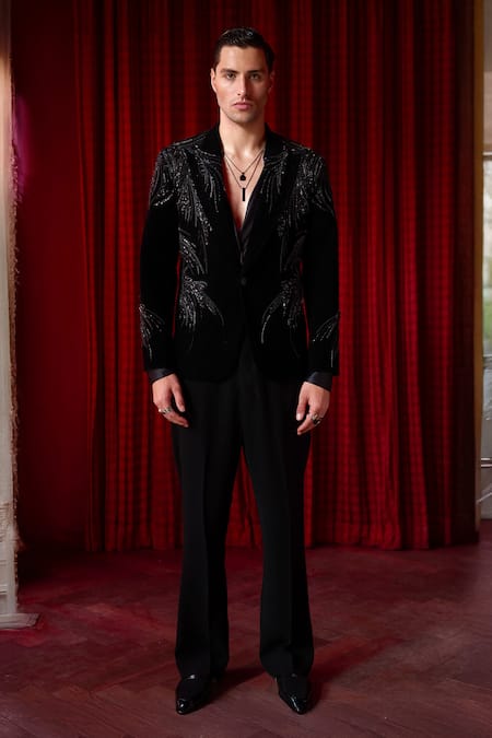 Asuka Swarovski Embroidered Black Tuxedo Set 