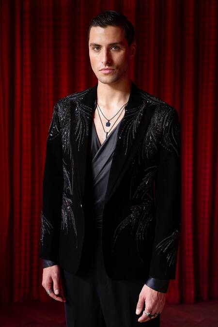 Asuka Black Velvet Crystals, Embroidery Swarovski Tuxedo Set at Aza Fashions Asuka_Black Velvet Crystals, Embroidery Swarovski Tuxedo Set _at_Aza_Fashions