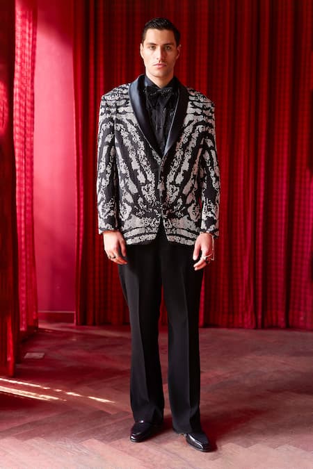 Asuka Black Cutdana Embroidered Tuxedo Set 