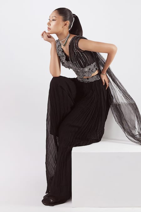 Istya Pleated Lehenga Saree With Embroidered Blouse 