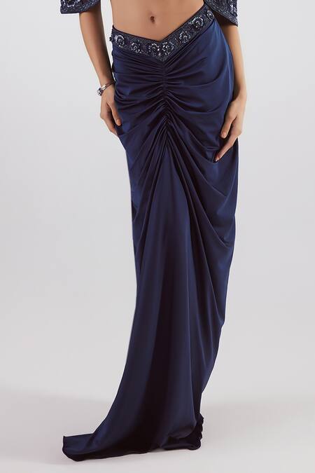 Buy Istya Blue Organza, Lycra Cutdana, Floral, Motifs Embroidered Draped Skirt Set Online at Aza Fashions Buy_Istya_Blue Organza, Lycra Cutdana, Floral, Motifs Embroidered Draped Skirt Set _Online_at_Aza_Fashions