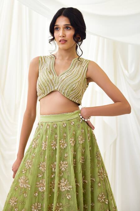 Lavanya Ahuja Green Organza, Net, Modal Beads, Sequins And Embroidered Lehenga Set at Aza Fashions Lavanya Ahuja_Green Organza, Net, Modal Beads, Sequins And Embroidered Lehenga Set _at_Aza_Fashions