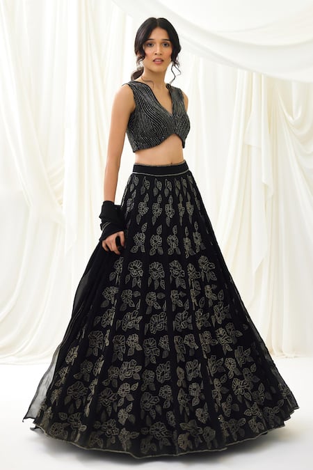 Lavanya Ahuja Black Organza, Net, Modal Satin Sequin, Nocturnes And Embroidered Lehenga Set Online at Aza Fashions Lavanya Ahuja_Black Organza, Net, Modal Satin Sequin, Nocturnes And Embroidered Lehenga Set _Online_at_Aza_Fashions