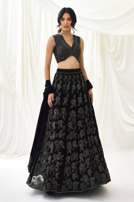 Buy Lavanya Ahuja Black Organza, Net, Modal Satin Sequin, Nocturnes And Embroidered Lehenga Set Online at Aza Fashions Buy_Lavanya Ahuja_Black Organza, Net, Modal Satin Sequin, Nocturnes And Embroidered Lehenga Set _Online_at_Aza_Fashions