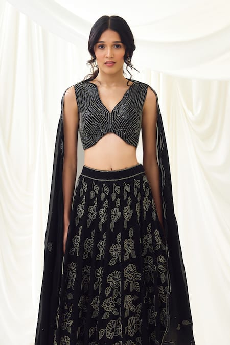 Lavanya Ahuja Black Organza, Net, Modal Satin Sequin, Nocturnes And Embroidered Lehenga Set at Aza Fashions Lavanya Ahuja_Black Organza, Net, Modal Satin Sequin, Nocturnes And Embroidered Lehenga Set _at_Aza_Fashions