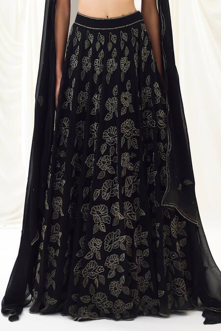 Shop Lavanya Ahuja Black Organza, Net, Modal Satin Sequin, Nocturnes And Embroidered Lehenga Set Shop_Lavanya Ahuja_Black Organza, Net, Modal Satin Sequin, Nocturnes And Embroidered Lehenga Set