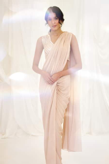 Buy Lavanya Ahuja Pink Shimmer Georgette Sunset Waltz Embroidered Pre-draped Saree With Blouse Online at Aza Fashions Buy_Lavanya Ahuja_Pink Shimmer Georgette Sunset Waltz Embroidered Pre-draped Saree With Blouse _Online_at_Aza_Fashions