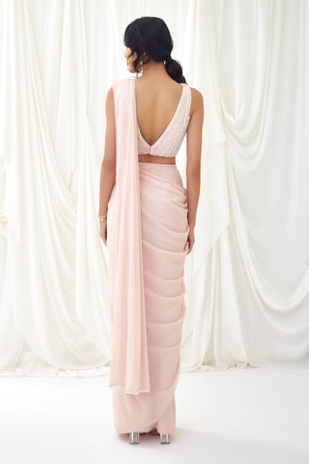 Lavanya Ahuja Frosted Chandelier Crystal Border Pre-Draped Saree With Blouse 