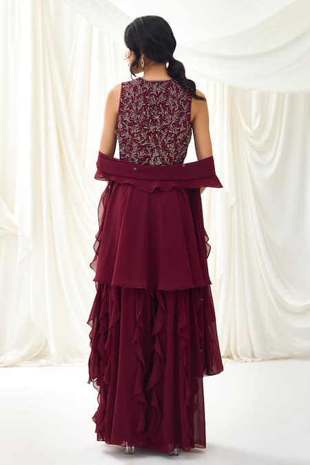 Lavanya Ahuja Bead Embroidered Peplum Tunic & Sharara Set 