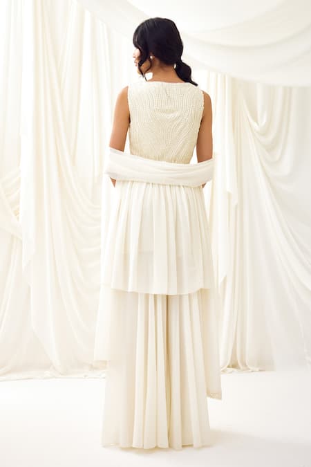 Lavanya Ahuja Pearl Embroidered Peplum Tunic Sharara Set 