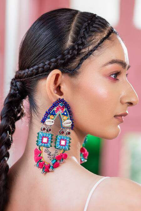 Buy_Krutiarts_Multi Color Crystals, Mirrors Bloss Elephant Earrings _Online_at_Aza_Fashions