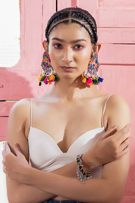 Krutiarts Multi Color Mango Motif Dangling Earrings 