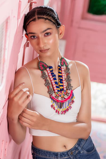 Krutiarts_Multi Color Tassel Long Necklace _Online_at_Aza_Fashions