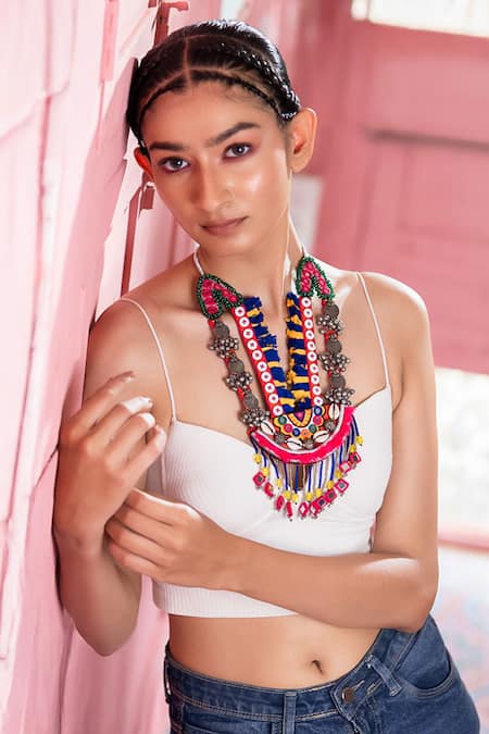 Krutiarts Multi Color Tassel Long Necklace 