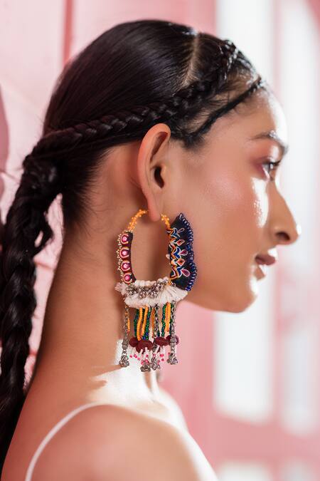 Krutiarts_ Floral Motif Tassel Embellished Earrings _Online_at_Aza_Fashions